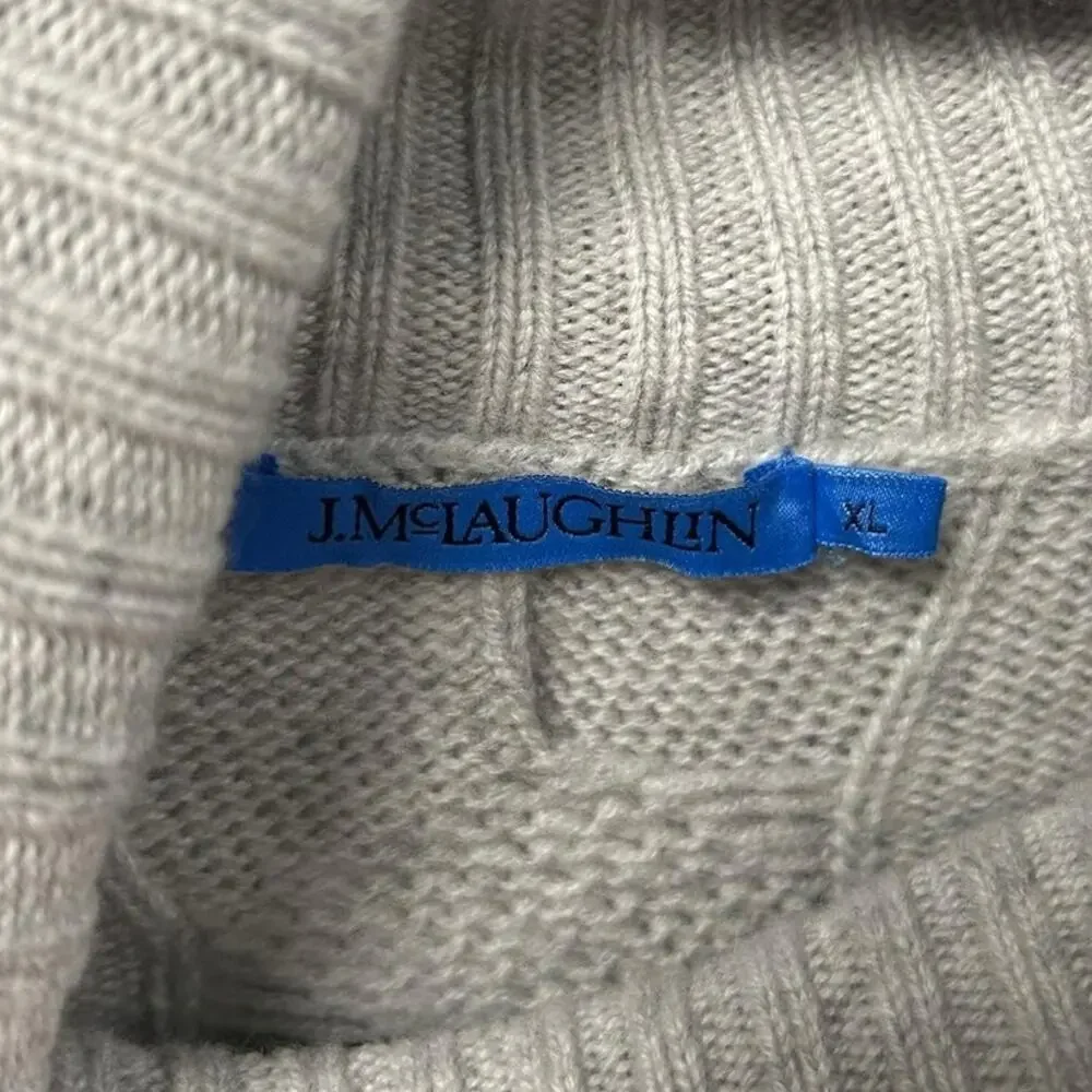 J. McLaughlin Gray Cable Knit Turtleneck Wool Cashmere Blend Sweater Womens XL